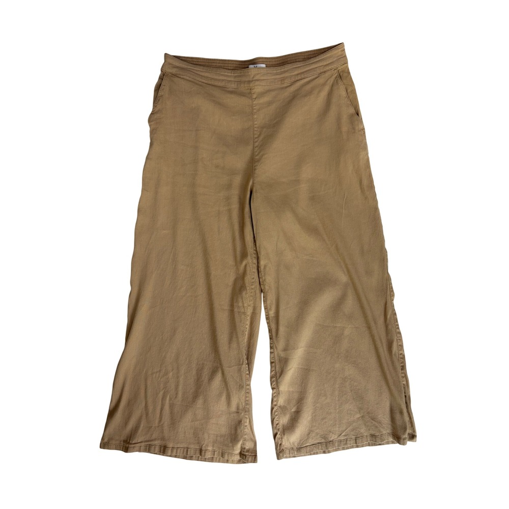 Halston Linen Blend Wide Leg Crop Pants Women L Tan Summer Casual Comfort